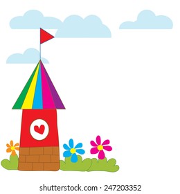 school hand drawn doodle with flowers garden and blue cloud isolated  vector