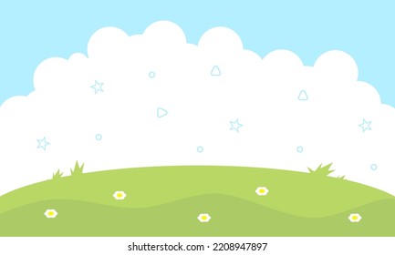 School hand drawn flat illustration sky cloud and grass