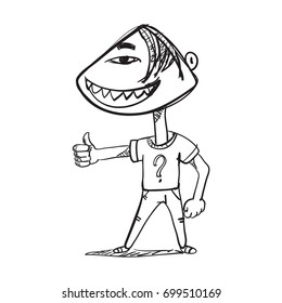 School hand drawn sketch smiling man boy showing thumbs up vector illustration