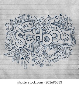 School hand lettering and doodles elements background. Vector illustration