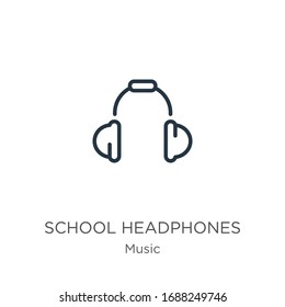 Icono de auriculares escolares. Auriculares lineales delgados dibujan un icono aislado en el fondo blanco de la colección de música. Signo vectorial de línea, símbolo para web y móvil