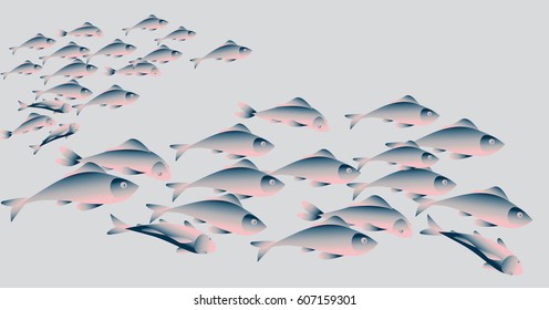 School Of Herring Fish On White Background.  Simple Concept Vector Illustration