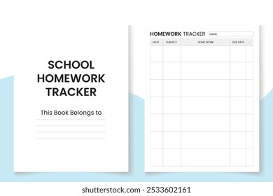 School Home Work Tracker Log Book design template, interior design with black and white paper