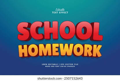 School Homework Editable Text effect Style 3d Cartoon