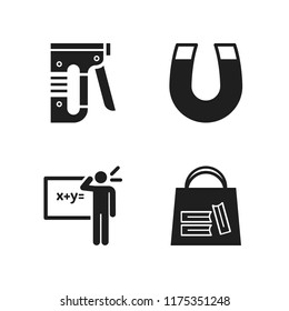 school icon. 4 school vector icons set. magnet, bag of books and maths icons for web and design about school theme