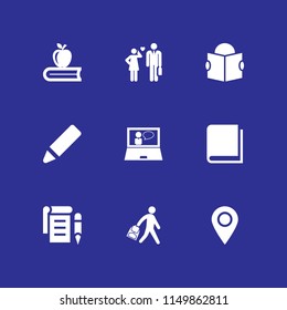 school icon. 9 school set with pen, notepad, ebook and teacher vector icons for web and mobile app