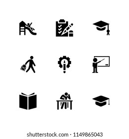 school icon. 9 school set with pencil, exam, book and student vector icons for web and mobile app