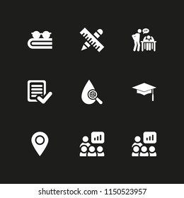school icon. 9 school set with ruler, open book, teacher and test vector icons for web and mobile app