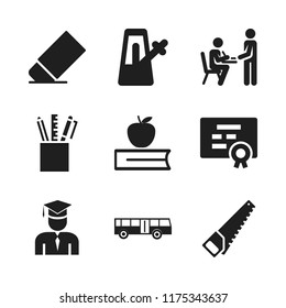 school icon. 9 school vector icons set. stationery, eraser and metronome icons for web and design about school theme