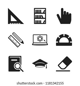 school icon. 9 school vector icons set. clicker, set square and science in a laptop icons for web and design about school theme