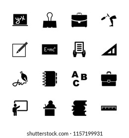 School icon. collection of 16 school filled icons such as triangle ruler, book, holding document, abc, teacher. editable school icons for web and mobile.