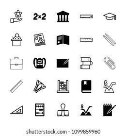 School icon. collection of 25 school filled and outline icons such as court, backpack, abacus, book, mathematical square, ruler. editable school icons for web and mobile.