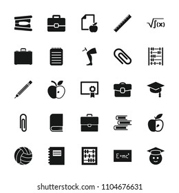 School icon. collection of 25 school filled icons such as ruler, notepad, paper clip, abacus, graduate emoji, paper and apple, apple. editable school icons for web and mobile.