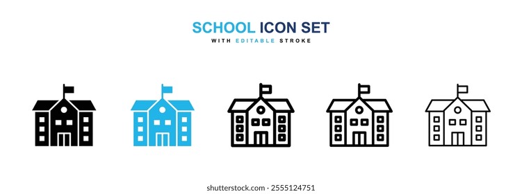 school icon collection in black and blue colors