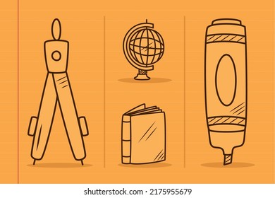 colección de iconos de escuela sobre fondo naranja