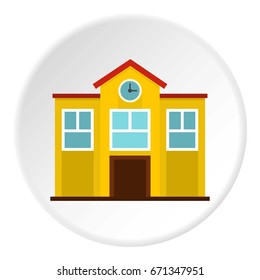 School Icon In Flat Circle Isolated Vector Illustration For Web