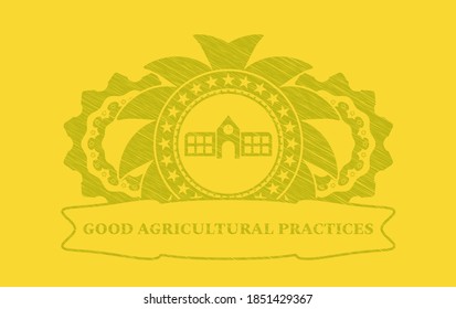 icono escolar y buenas prácticas agrícolas texto Símbolo realista de la carrera amarilla. Fondo de limón elegante. Ilustración artística. 