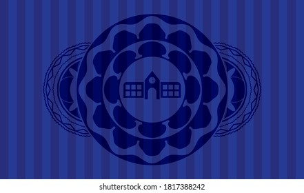 icono escolar dentro de la placa realista azul. Fondo elegante de las barras. Ilustración artística. 