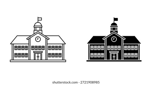 Icono de la escuela. Línea con trazo editable y plano para el Web