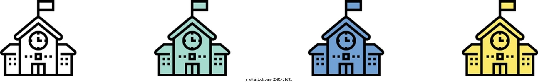 school icon. Outline, Green, Blue and Yellow Style Design Isolated On White Background