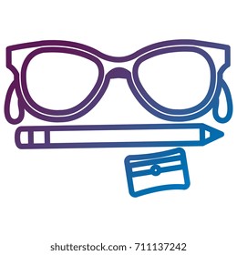  school icon with pencil, sharpener and glasses