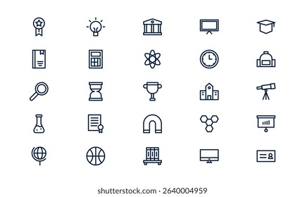 School icon representing education, academic institution, and learning environment in outline style