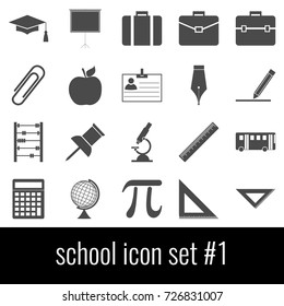 School. Icon set 1. Gray icons on white background.