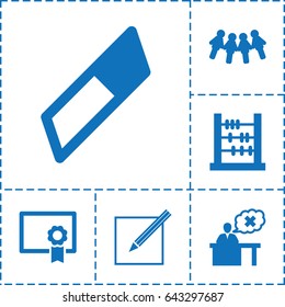 School icon. set of 6 school filled icons such as teacher, paper and pen, diploma, eraser, abacus