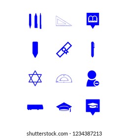 school icon set about diploma, ruler, pencil and library pin vector set