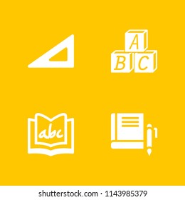 school icon set. alphabet book, creche and set square vector icon for graphic design and web