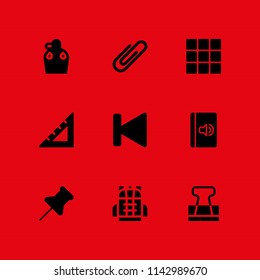 school icon set. audiobook, backpack and push pin vector icon for graphic design and web