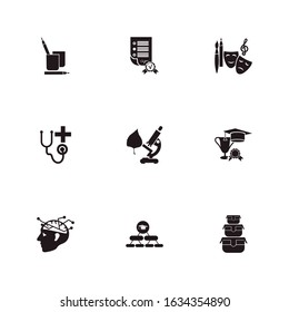 School icon set and school award with food container, school transcript and art. Storage related school icon vector for web UI logo design.