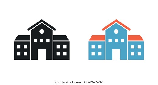 school icon set in black and colored versions.