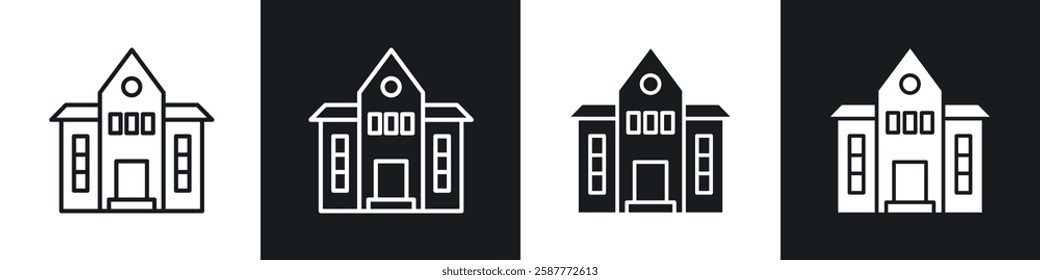 School icon set black and white colors. Graphic Vector icons pack