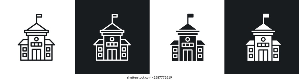 School icon set black and white colors. Graphic Vector icons pack