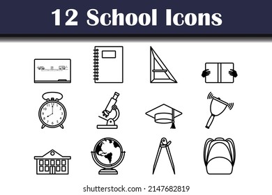 Conjunto de iconos de la escuela. Diseño de contorno negrita con ancho de trazo editable. Ilustración vectorial.