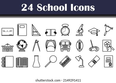 School Icon Set. Bold outline design with editable stroke width. Vector Illustration.