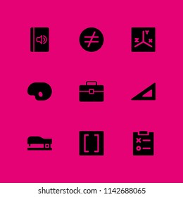 school icon set. briefcase, equation and audiobook vector icon for graphic design and web