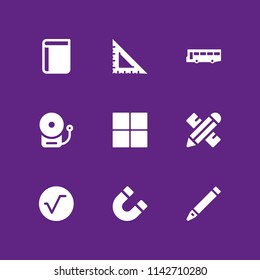 school icon set. bus, book and grid vector icon for graphic design and web