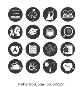 school icon set in circle buttons
