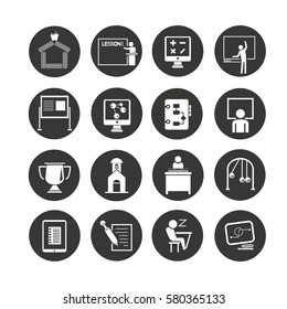 school icon set in circle buttons