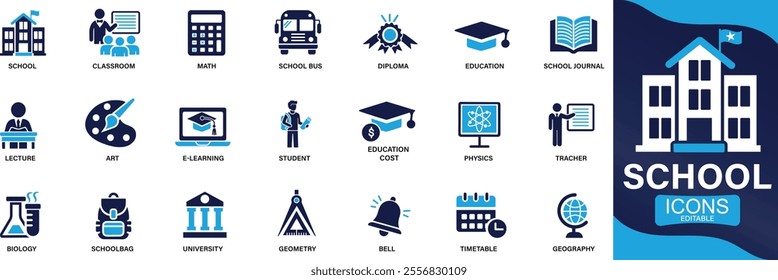 School icon set. classroom, students, teacher, You can easily change the color