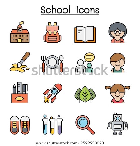 School icon set in colorline style