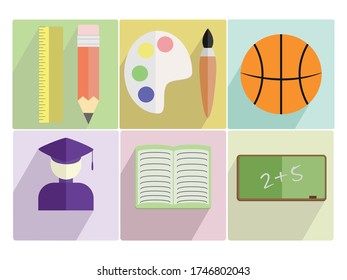 School Icon set with colours.