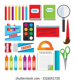 School icon set, Concept of supplies objects education study and lesson Vector illustration