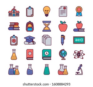 School icon set design, Eduaction class lesson knowledge preschooler study learning classroom and primary theme Vector illustration