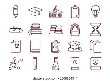 School icon set design, Eduaction class lesson knowledge preschooler study learning classroom and primary theme Vector illustration