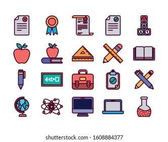 School icon set design, Eduaction class lesson knowledge preschooler study learning classroom and primary theme Vector illustration