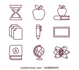 School icon set design, Eduaction class lesson knowledge preschooler study learning classroom and primary theme Vector illustration