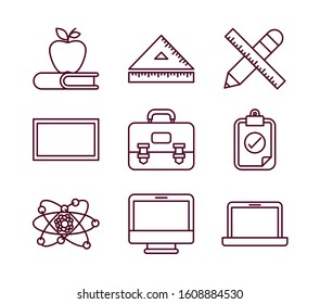 School icon set design, Eduaction class lesson knowledge preschooler study learning classroom and primary theme Vector illustration